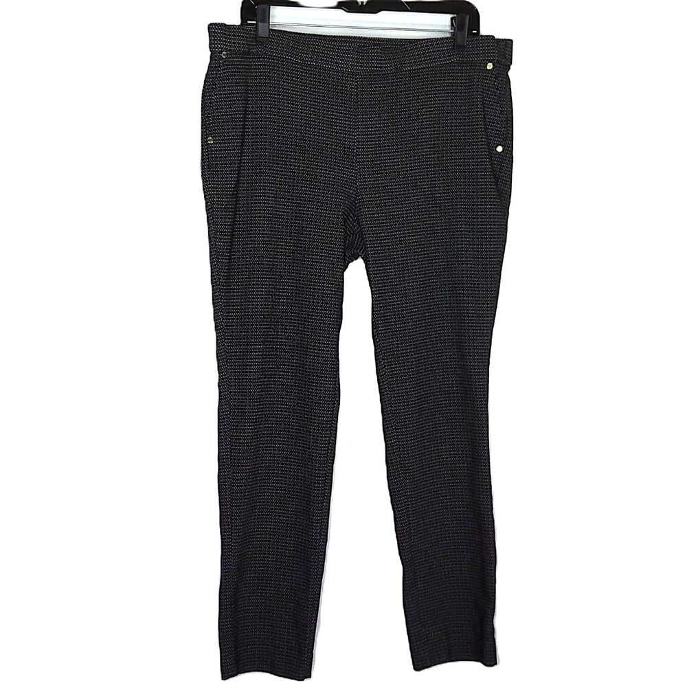 Anne Klein Pants Black & White Micro Polka Dot Pull On Stretch Ankle Pockets XL